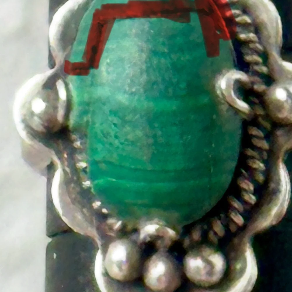 Vintage Sterling Silver 925 Malachite size 7.5 Cracked Stone, Setting Only